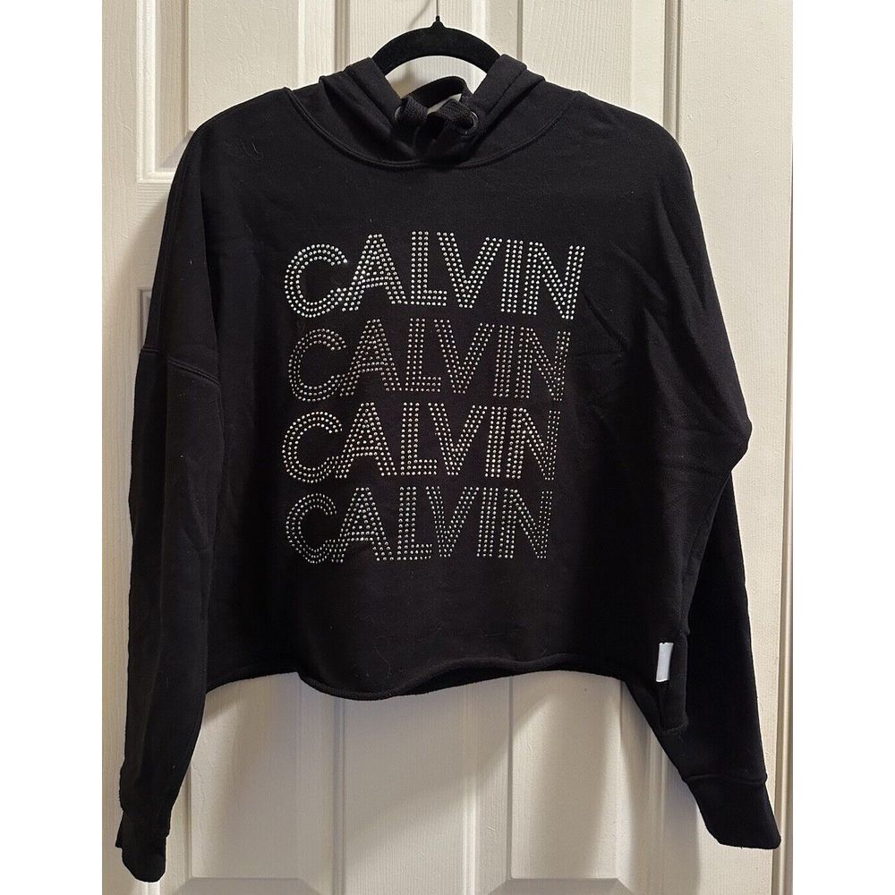 CALVIN KLEIN BLING CROPPED HOODIE,DESIGNER